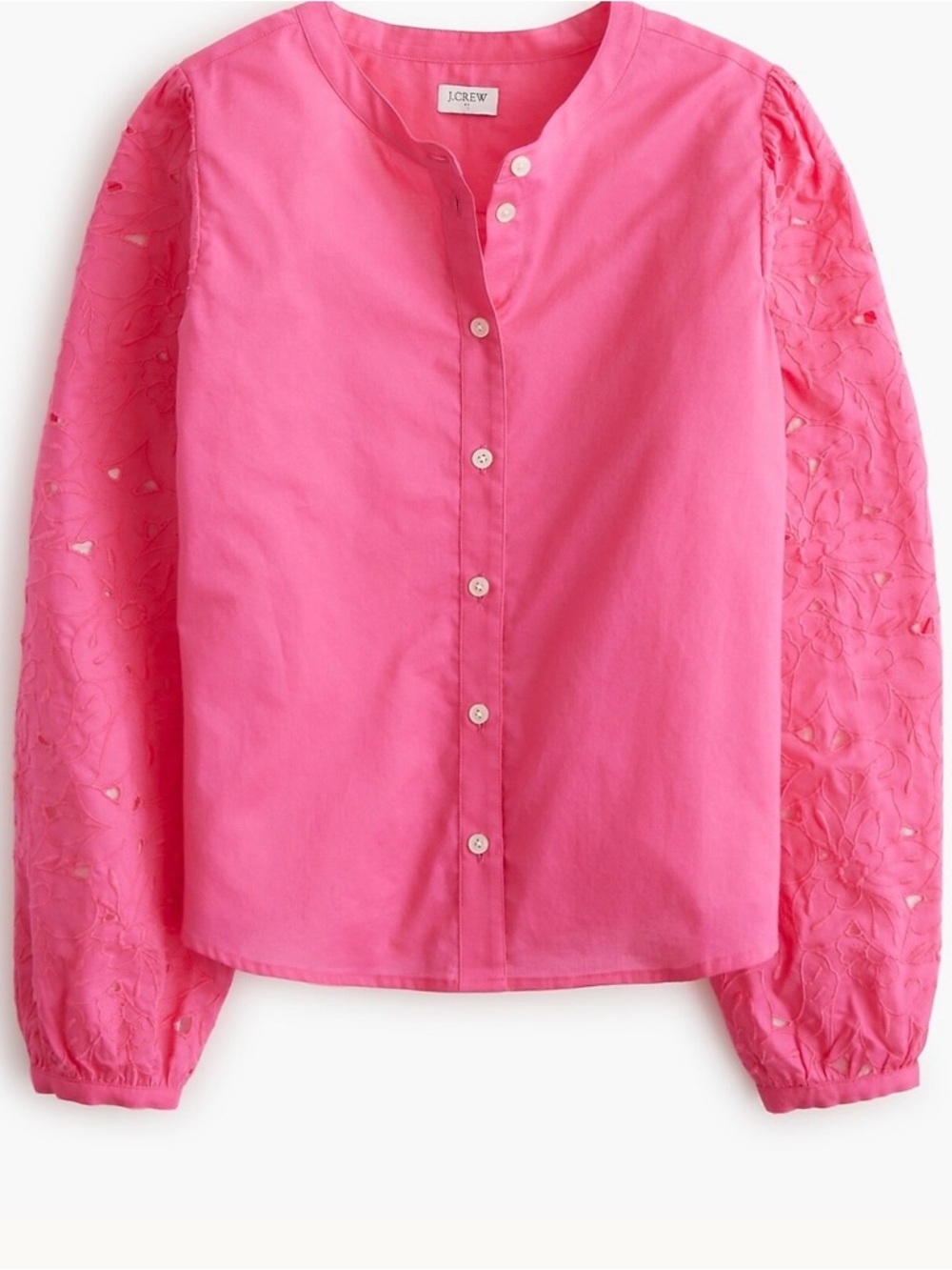J.Crew Pink Button-Front Blouse with eyelet sleeves